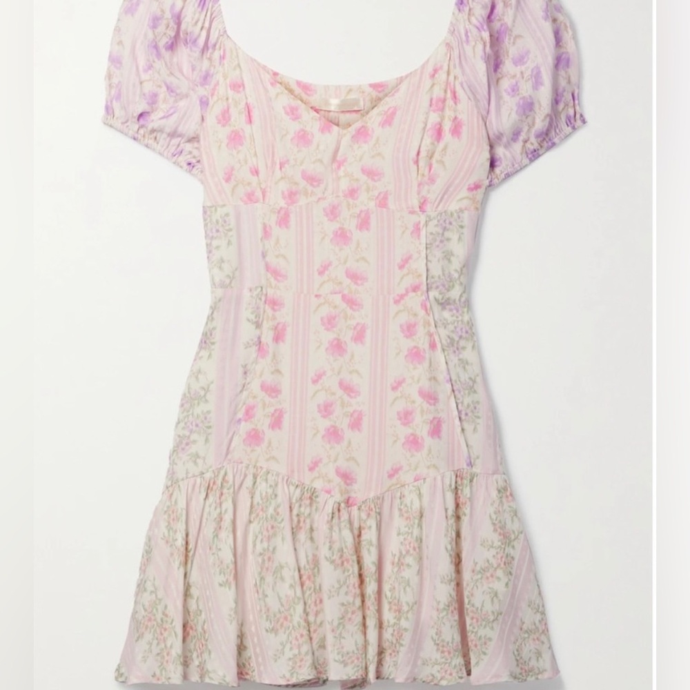 LoveShackFancy Amini Printed Satin-jacquard mini dress